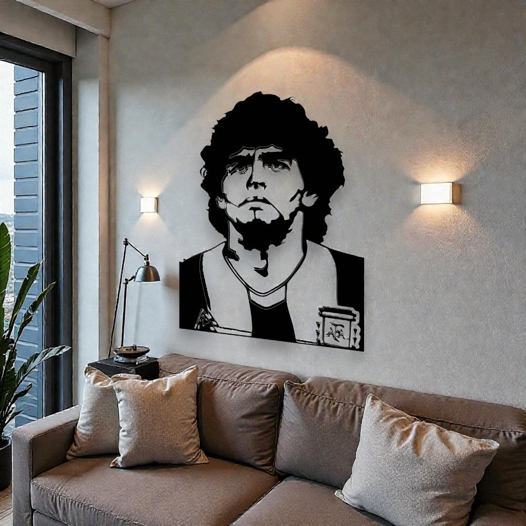 Quadro metallo artigianale tributo a Maradona, El Pibe de Oro, decorazione per appassionati calcio