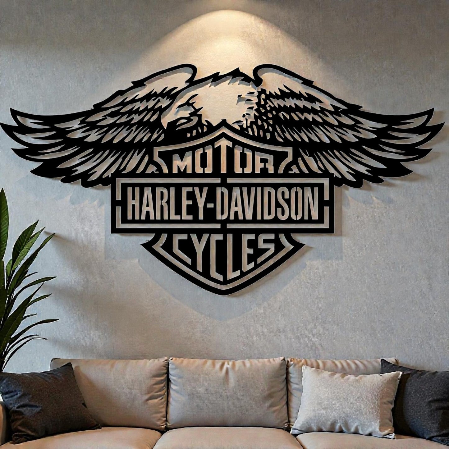 Scultura da parete in metallo con leggendario emblema motociclistico, arte per garage, officina e appassionati di moto custom