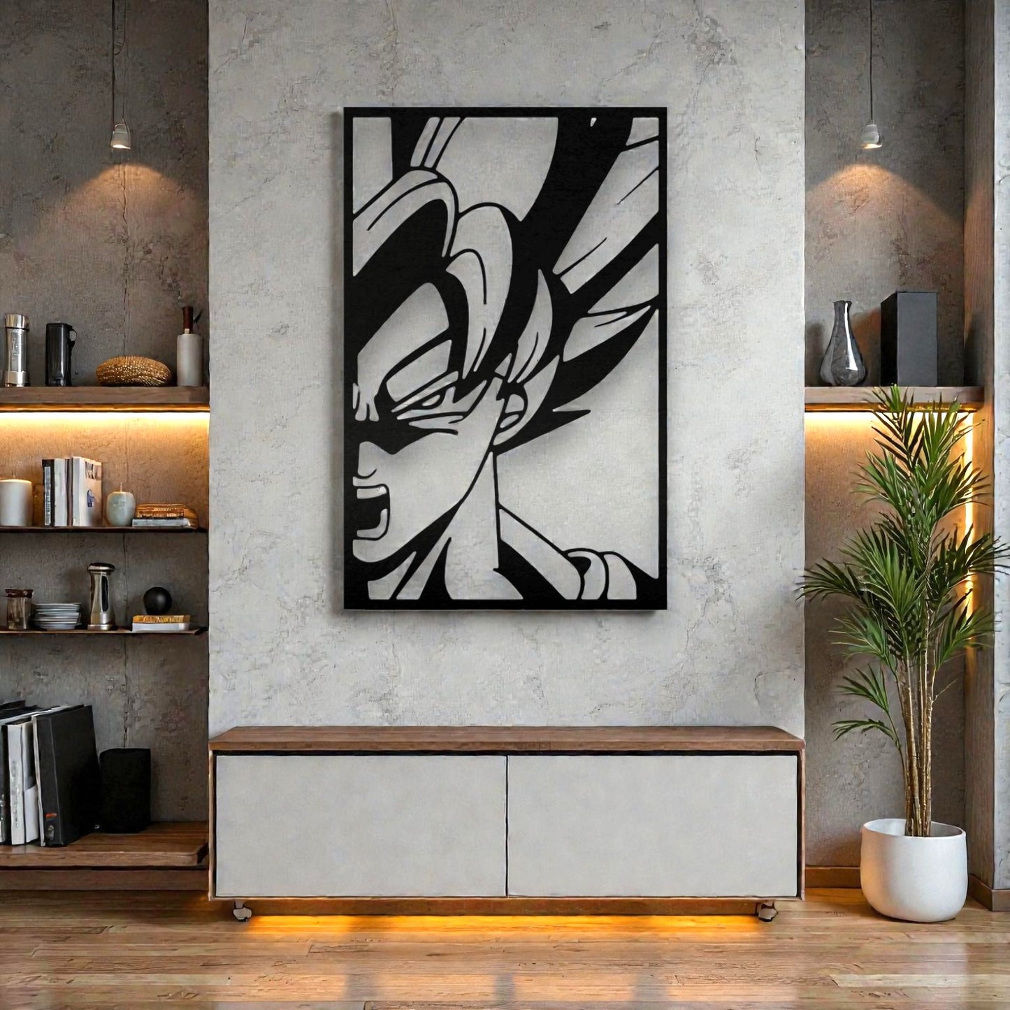  Scultura da parete in metallo con leggendario eroe guerriero anime sfere drago, arte per cameretta e fan di manga anni '90