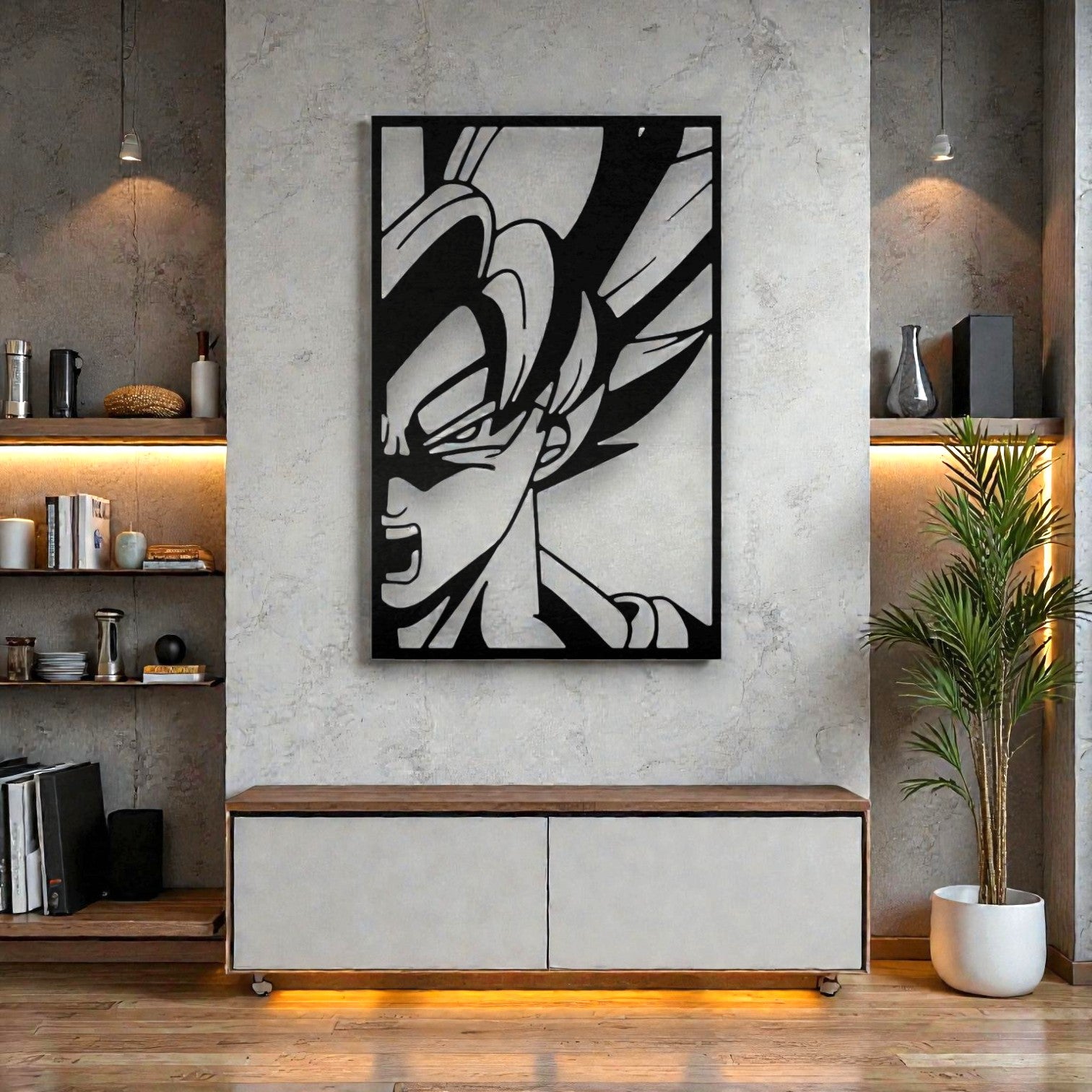  Scultura da parete in metallo con leggendario eroe guerriero anime sfere drago, arte per cameretta e fan di manga anni '90