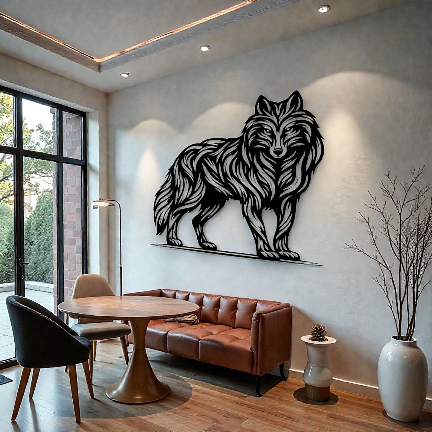 Scultura da parete in metallo con maestoso lupo siberiano, arte per soggiorno, studio e appassionati di fauna selvatica