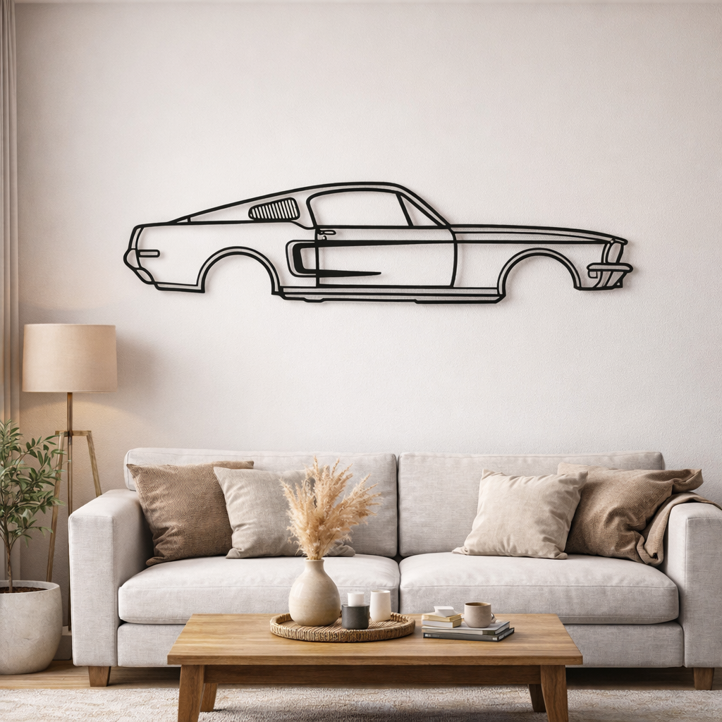 Scultura da parete in metallo con leggendaria muscle car americana, arte per garage, officina e appassionati di auto sportive