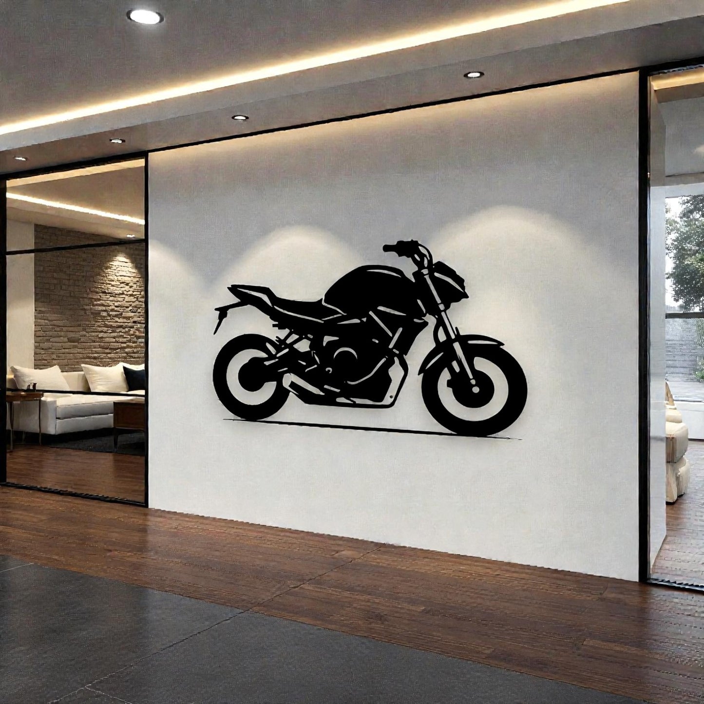 Scultura da parete in metallo con naked bike MT-07, arte per garage, officina e appassionati di moto sportive