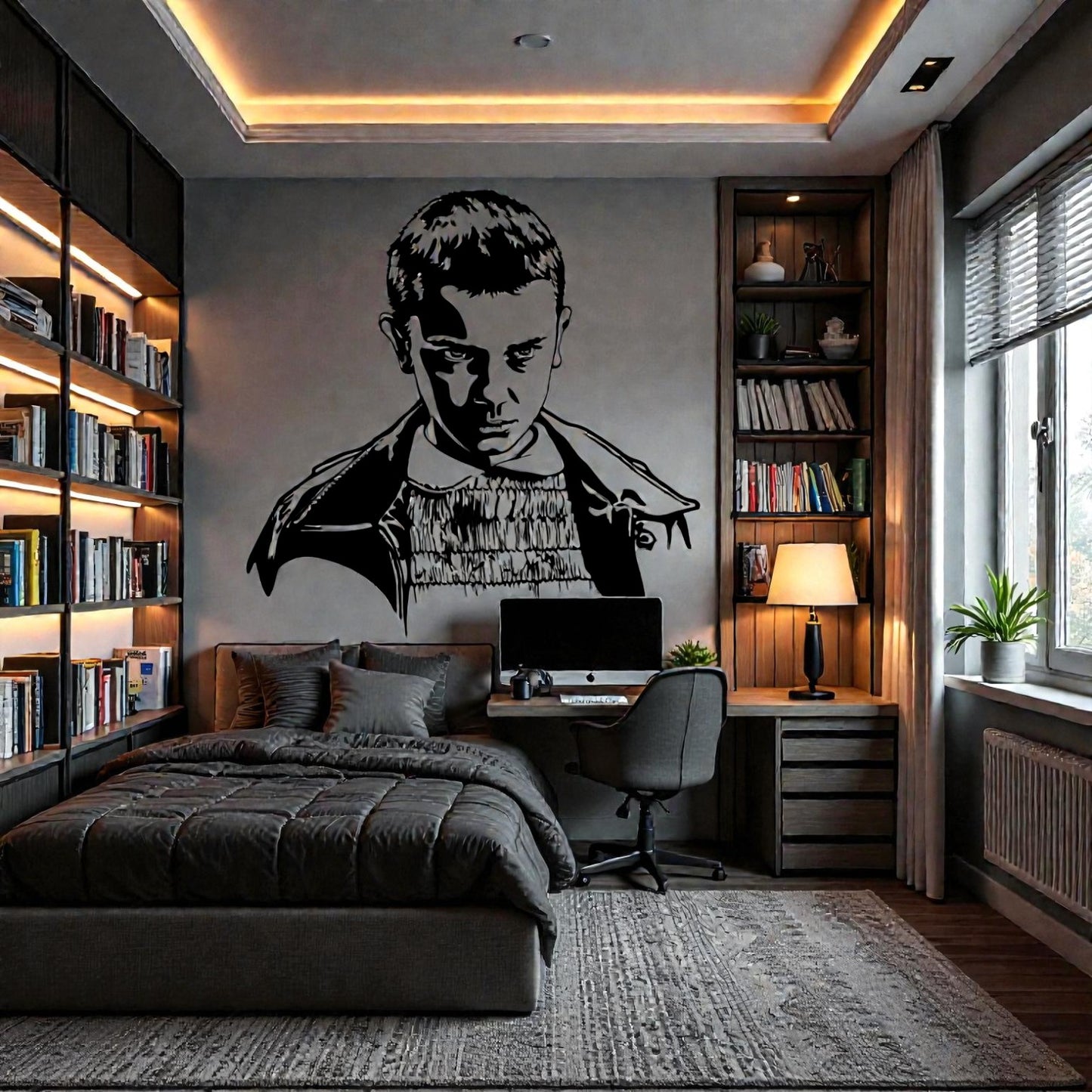 Scultura da parete in metallo con iconica ragazza dai poteri telecinetici, arte per cameretta e fan di serie TV anni '80