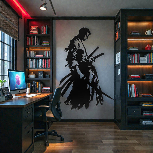 Scultura da parete in metallo con guerriero spadaccino anime, arte giapponese per cameretta, sala giochi e appassionati di manga