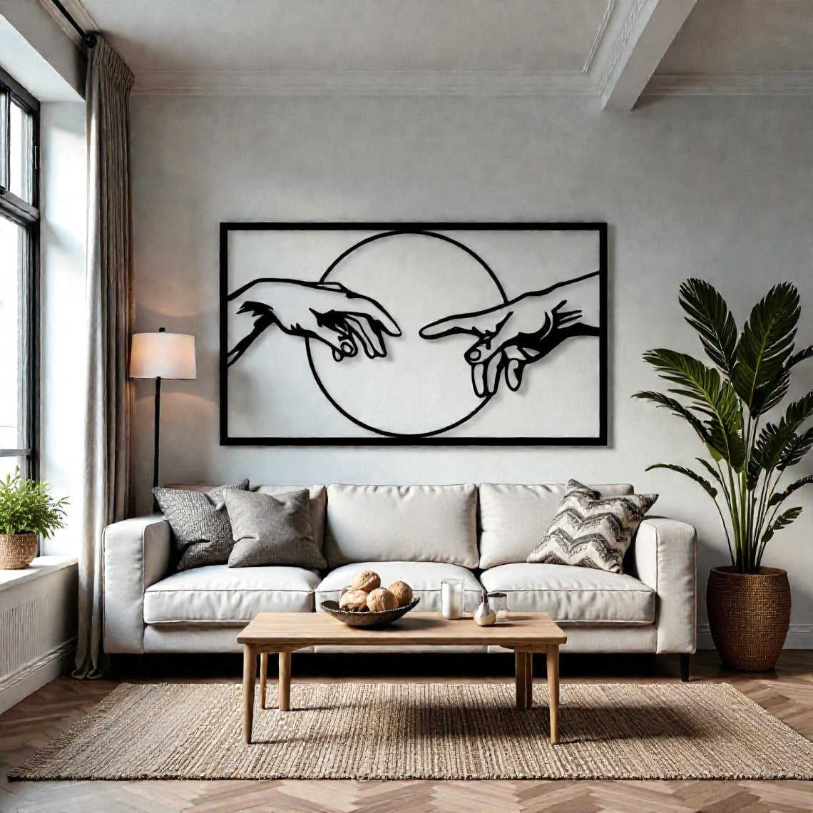 Quadro in metallo raffigurante la Creazione di Adamo della Cappella Sistina, arte rinascimentale di Michelangelo per decorazione parete