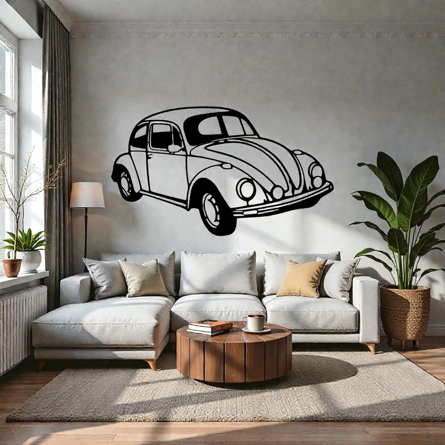 Quadro decorativo in metallo rappresentante celebre Maggiolino classico, idea regalo per appassionati di auto vintage e collezionisti
