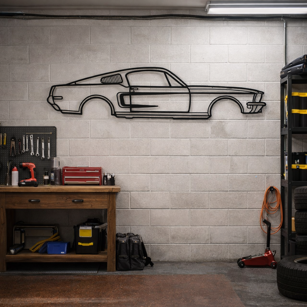 Quadro decorativo in metallo rappresentante celebre muscle car sportback americana, idea regalo per appassionati di auto e collezionisti