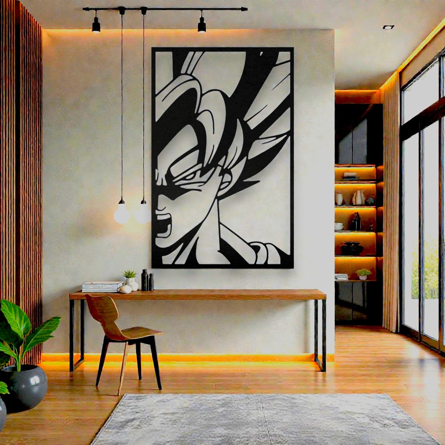 Quadro decorativo in metallo rappresentante eroe guerriero anime sfere del drago, idea regalo per appassionati di anime classici