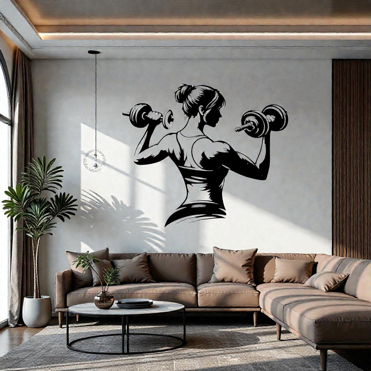 Quadro decorativo in metallo rappresentante donna bodybuilder, arte ispirazionale per palestra, sala pesi e ambienti sportivi