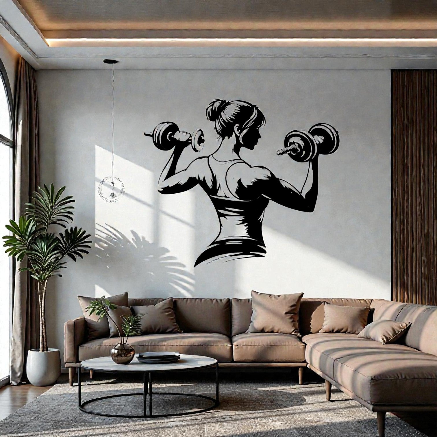 Quadro decorativo in metallo rappresentante donna bodybuilder, arte ispirazionale per palestra, sala pesi e ambienti sportivi