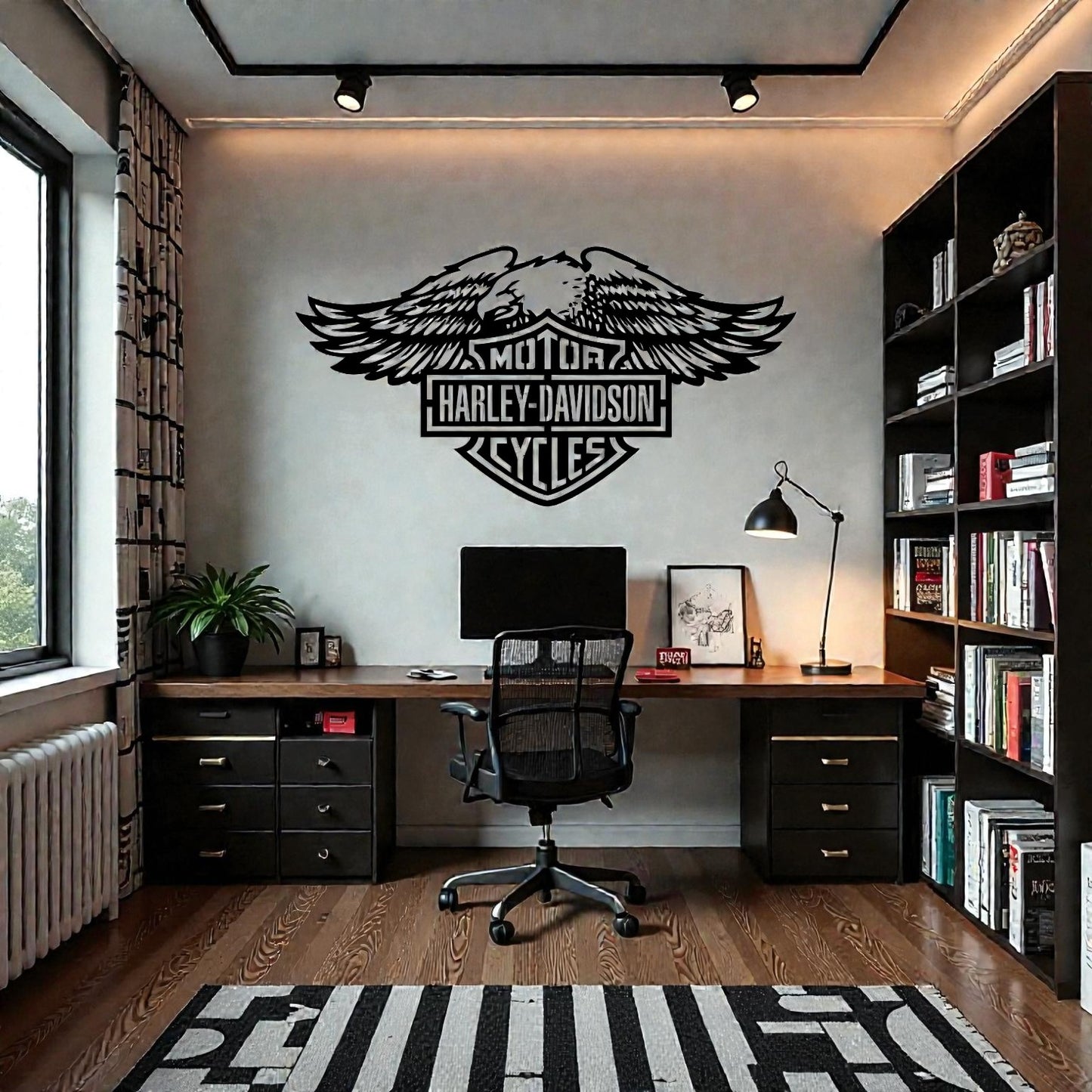Quadro decorativo in metallo rappresentante celebre logo motociclistico americano, idea regalo per motociclisti e amanti della cultura biker