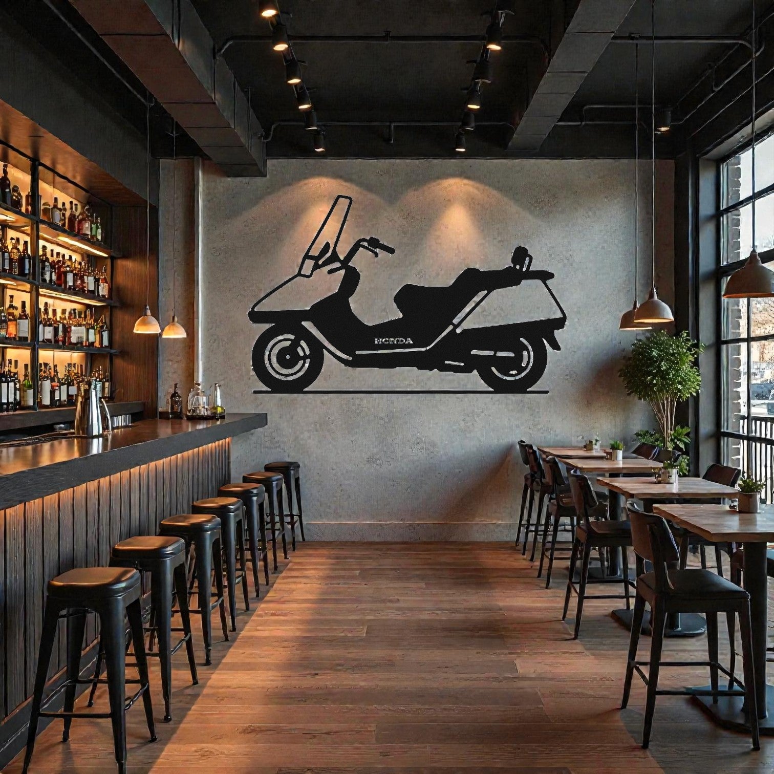 Quadro decorativo in metallo rappresentante Honda Spazio, idea regalo per motociclisti e collezionisti di moto storiche