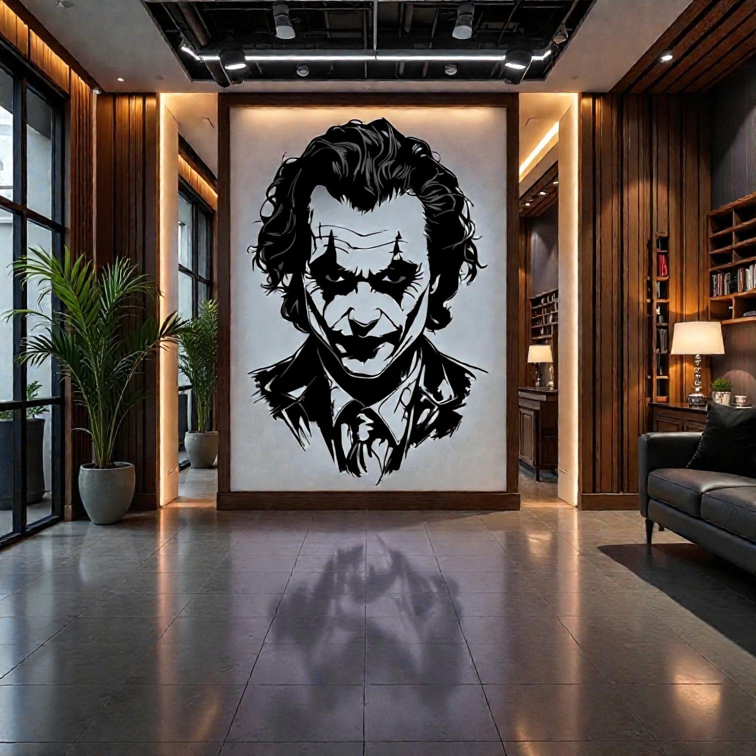 Quadro decorativo in metallo rappresentante celebre villain dal sorriso malefico, idea regalo per appassionati di fumetti e supereroi