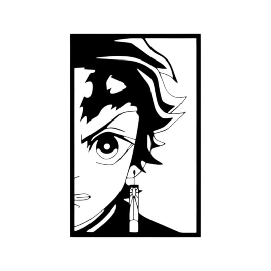  Quadro in metallo raffigurante giovane cacciatore di demoni con kimono a scacchi, decorazione murale ispirata ad anime per fan manga