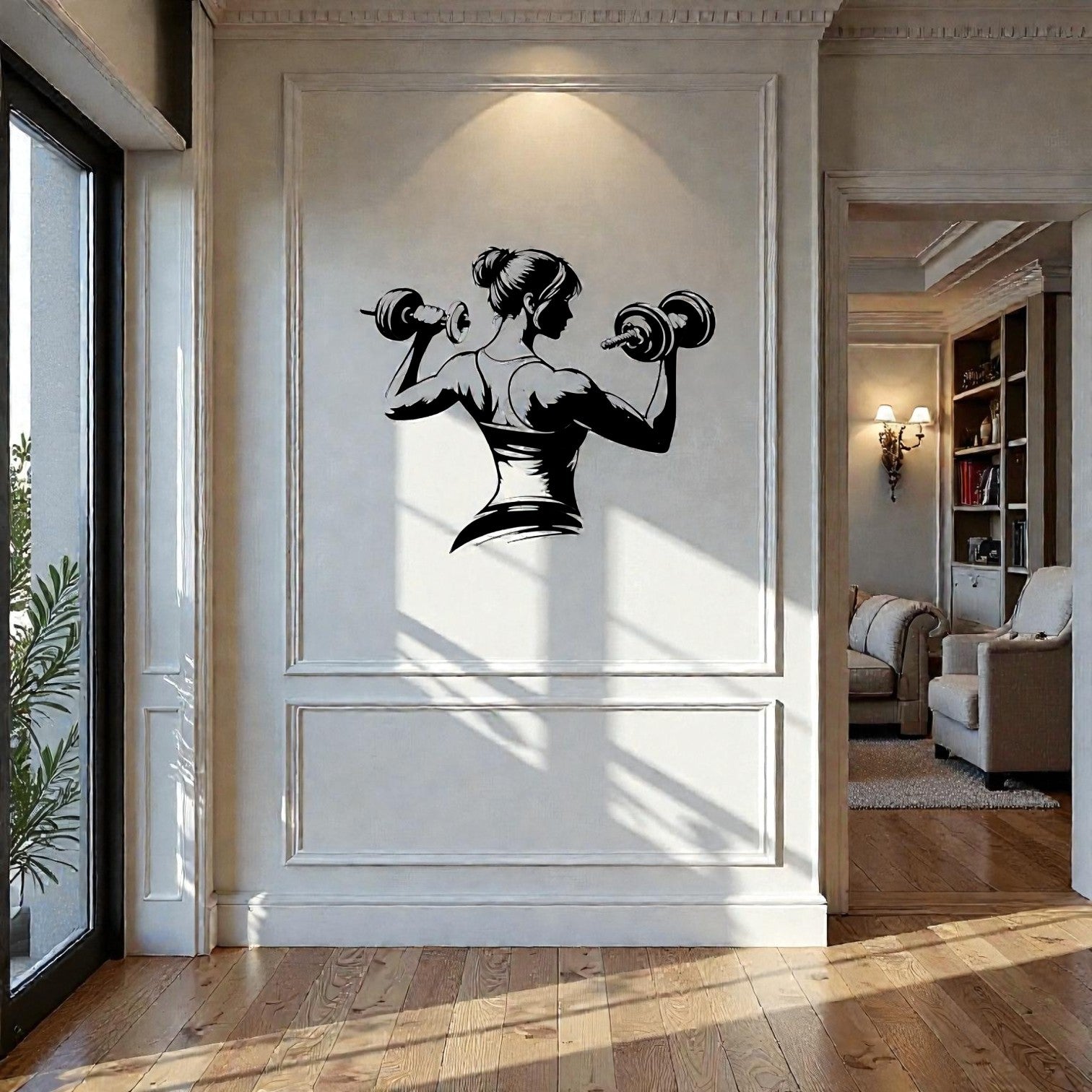 Quadro in metallo con ragazza bodybuilder, decorazione murale per palestra, home fitness, sala pesi e appassionati di bodybuilding