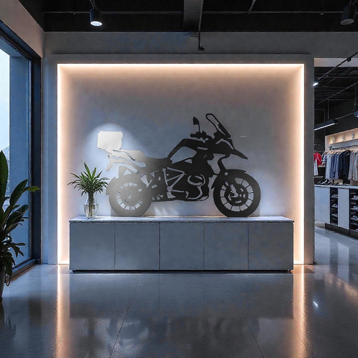 Quadro in metallo con moto GS Adventure R1250, decorazione murale per garage, officina e appassionati di moto da viaggio e avventura