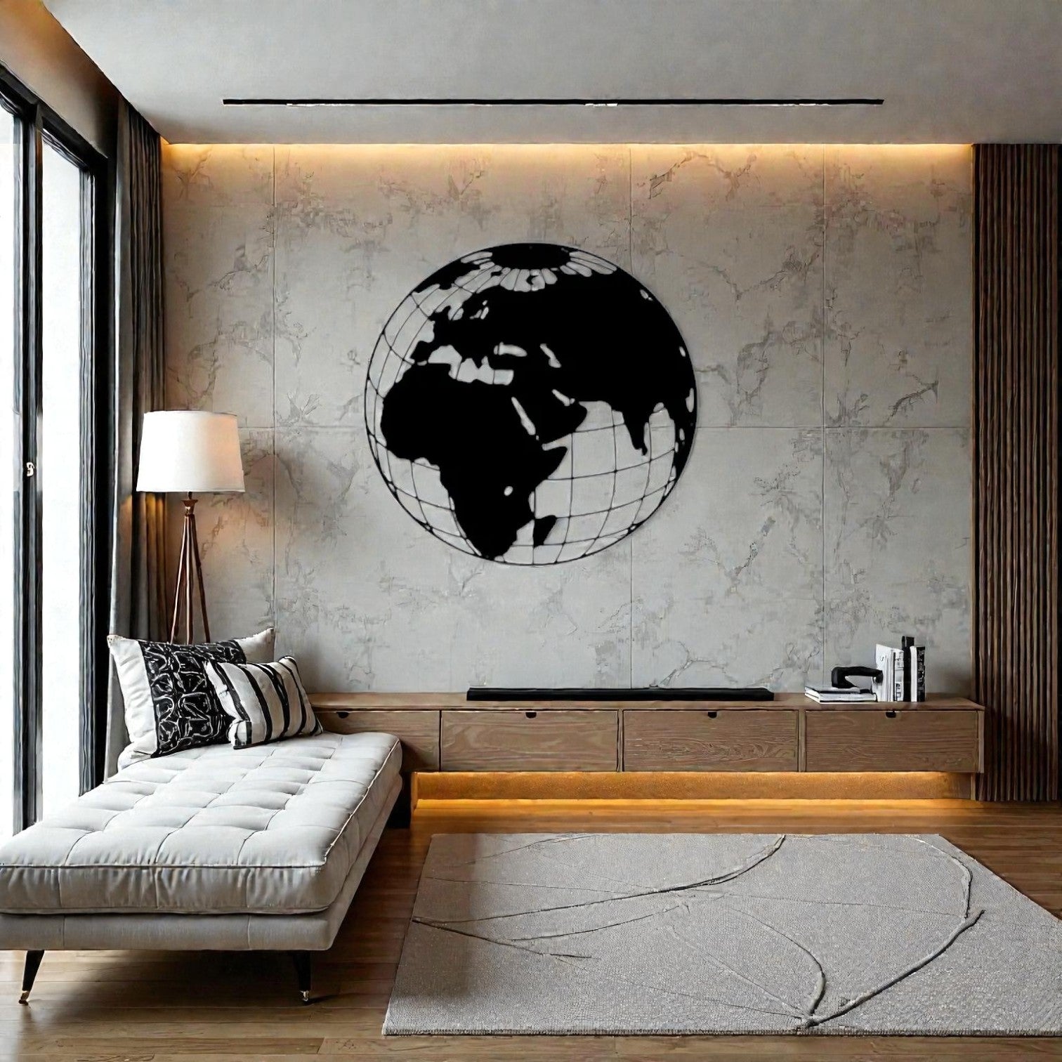 Quadro in metallo con globo terrestre e continenti, decorazione murale geografica per ufficio, studio, scuola e ambienti moderni