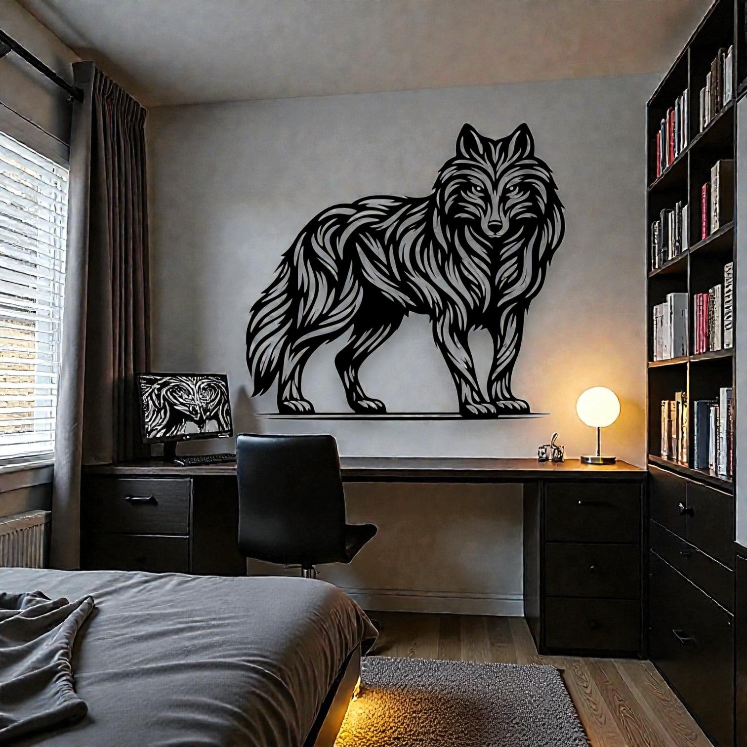 Quadro in metallo con lupo siberiano, decorazione murale per soggiorno, cameretta, studio e appassionati di fauna nordica e animali selvatici