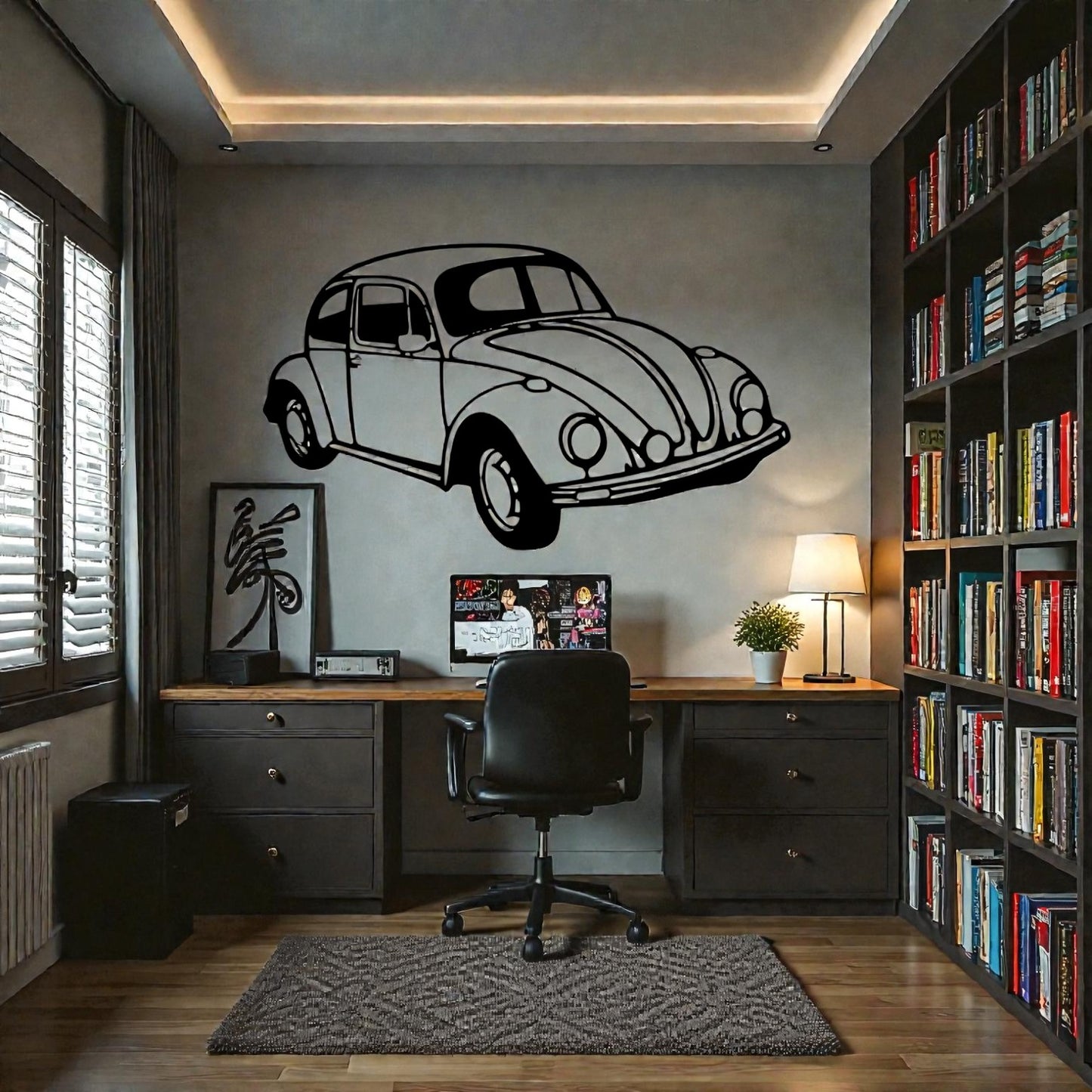 Quadro in metallo con iconico Maggiolino, decorazione murale per garage, officina, sala giochi e appassionati di auto d'epoca