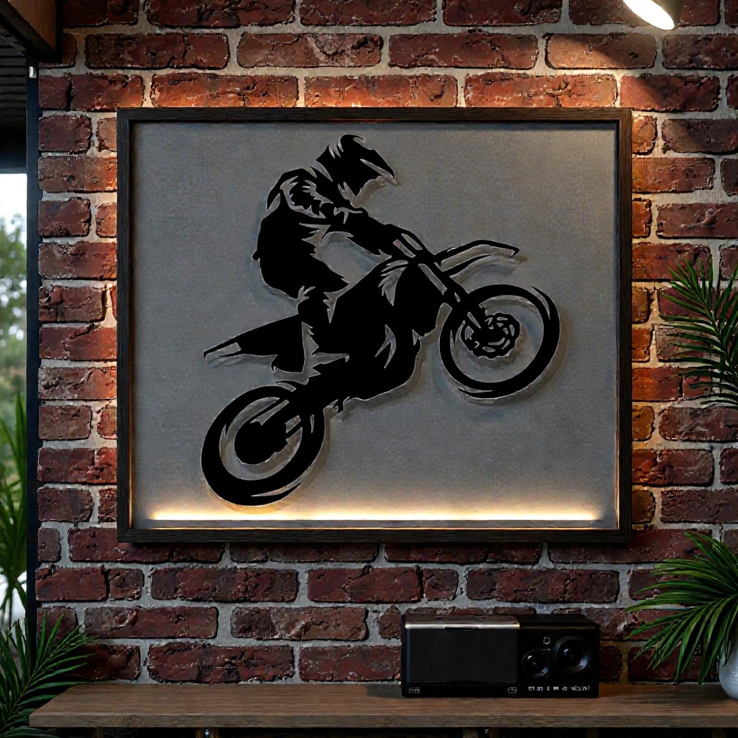 Quadro in metallo con pilota di motocross in azione, decorazione murale per garage, officina, cameretta e appassionati di moto fuoristrada