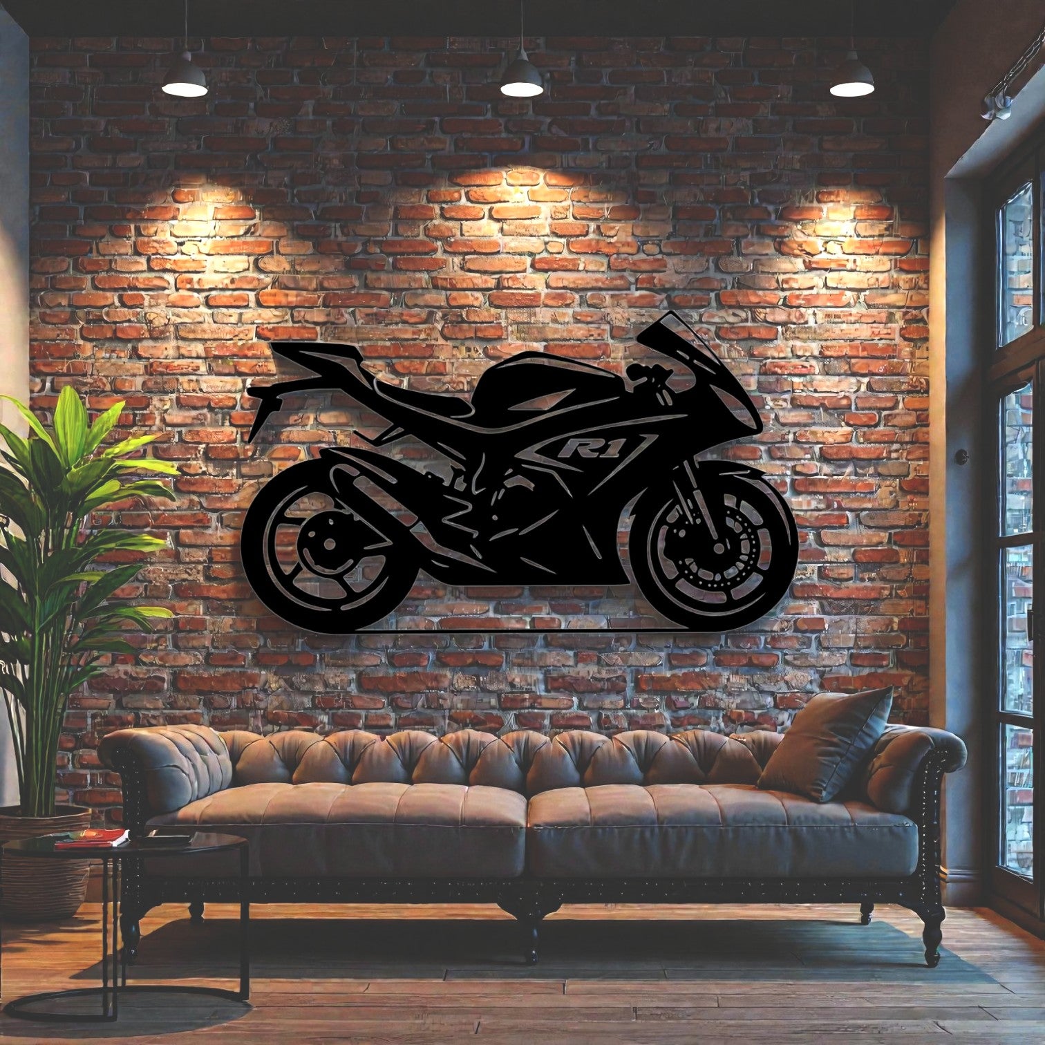 Quadro in metallo con moto R1 supersportiva, decorazione murale per garage, officina e appassionati di motociclismo sportivo e pista