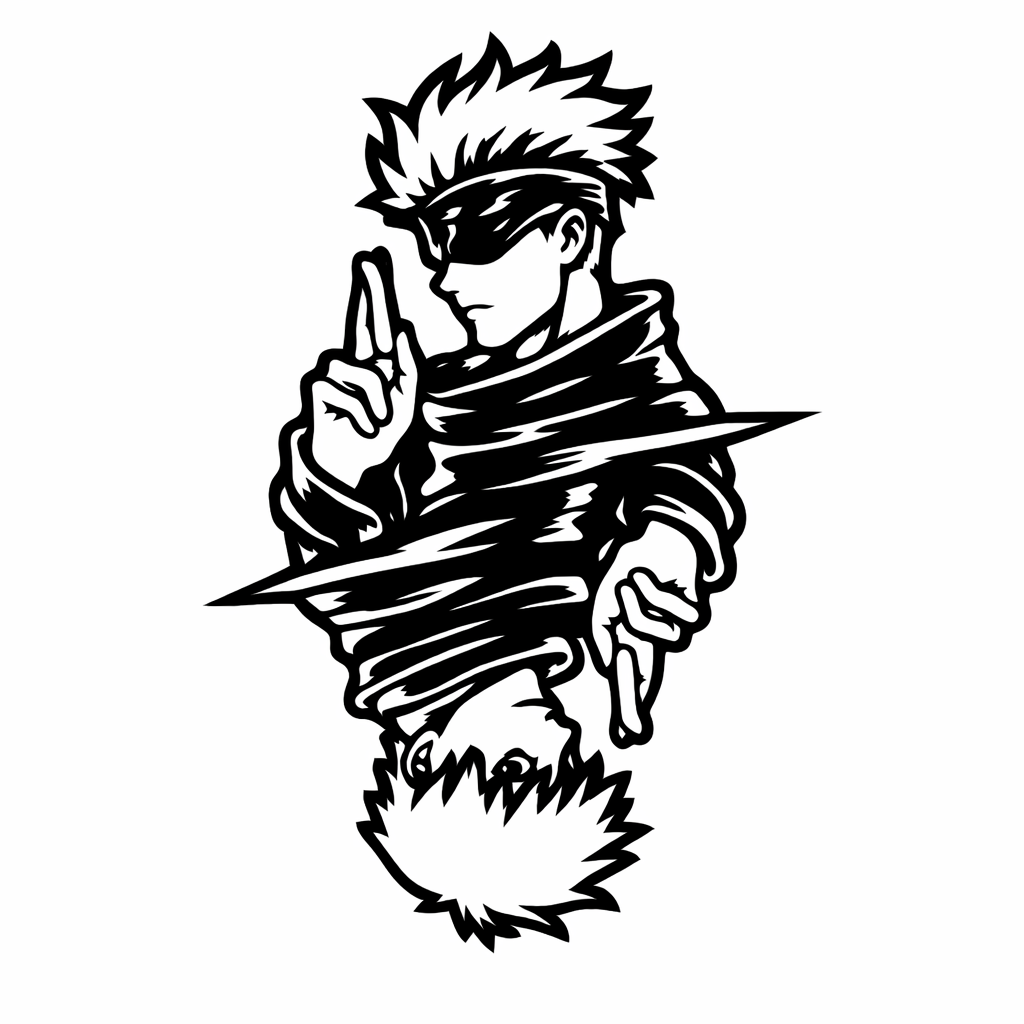 Quadro in metallo raffigurante iconico stregone con benda sugli occhi, decorazione murale per appassionati di anime jujutsu e manga