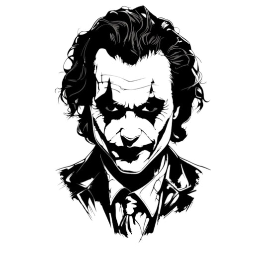 Quadro in metallo raffigurante iconico villain dal sorriso inquietante, decorazione murale per appassionati di fumetti e cinema