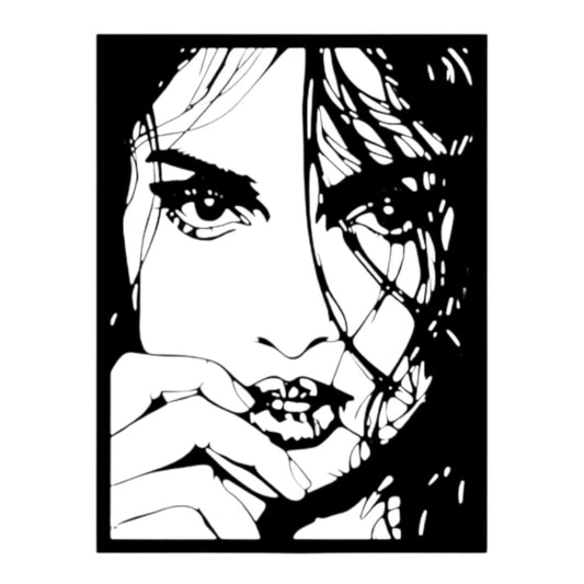 Quadro in metallo raffigurante volto femminile sensuale, decorazione murale artistica ed elegante per interni moderni