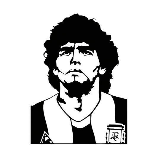 Quadro in metallo raffigurante Diego Maradona, leggenda del calcio argentino, finitura nera laser-cut premium
