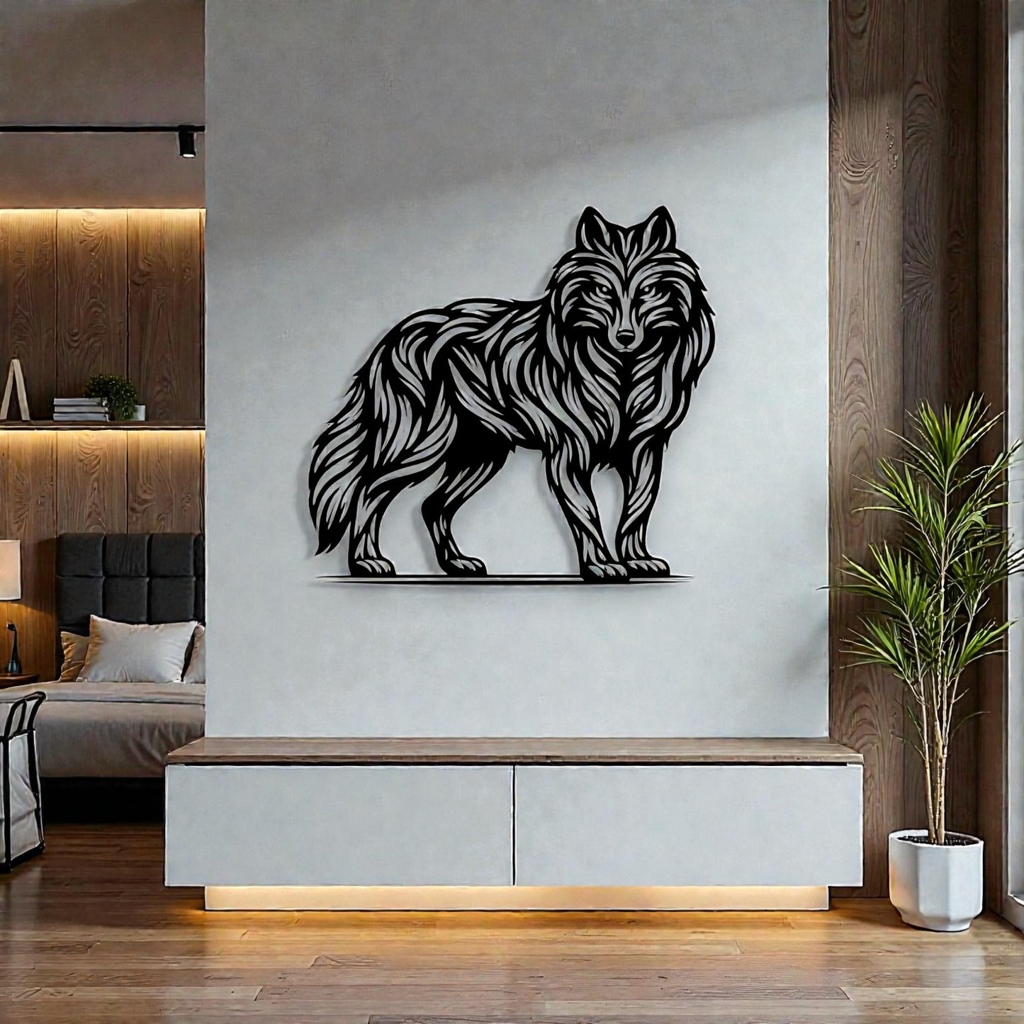 Quadro decorativo in metallo rappresentante lupo siberiano, idea regalo per amanti degli animali e natura selvaggia