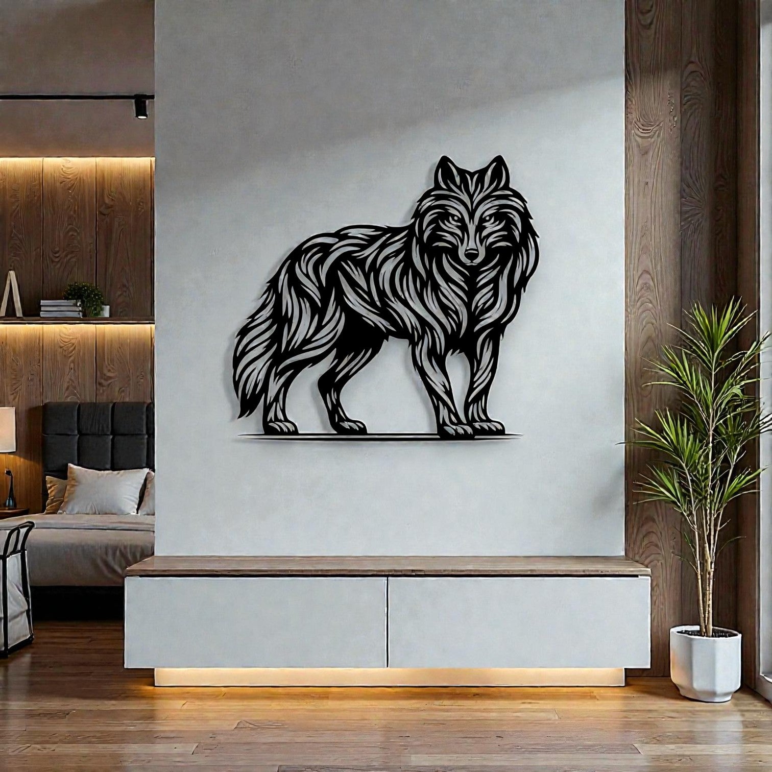 Quadro decorativo in metallo rappresentante lupo siberiano, idea regalo per amanti degli animali e natura selvaggia