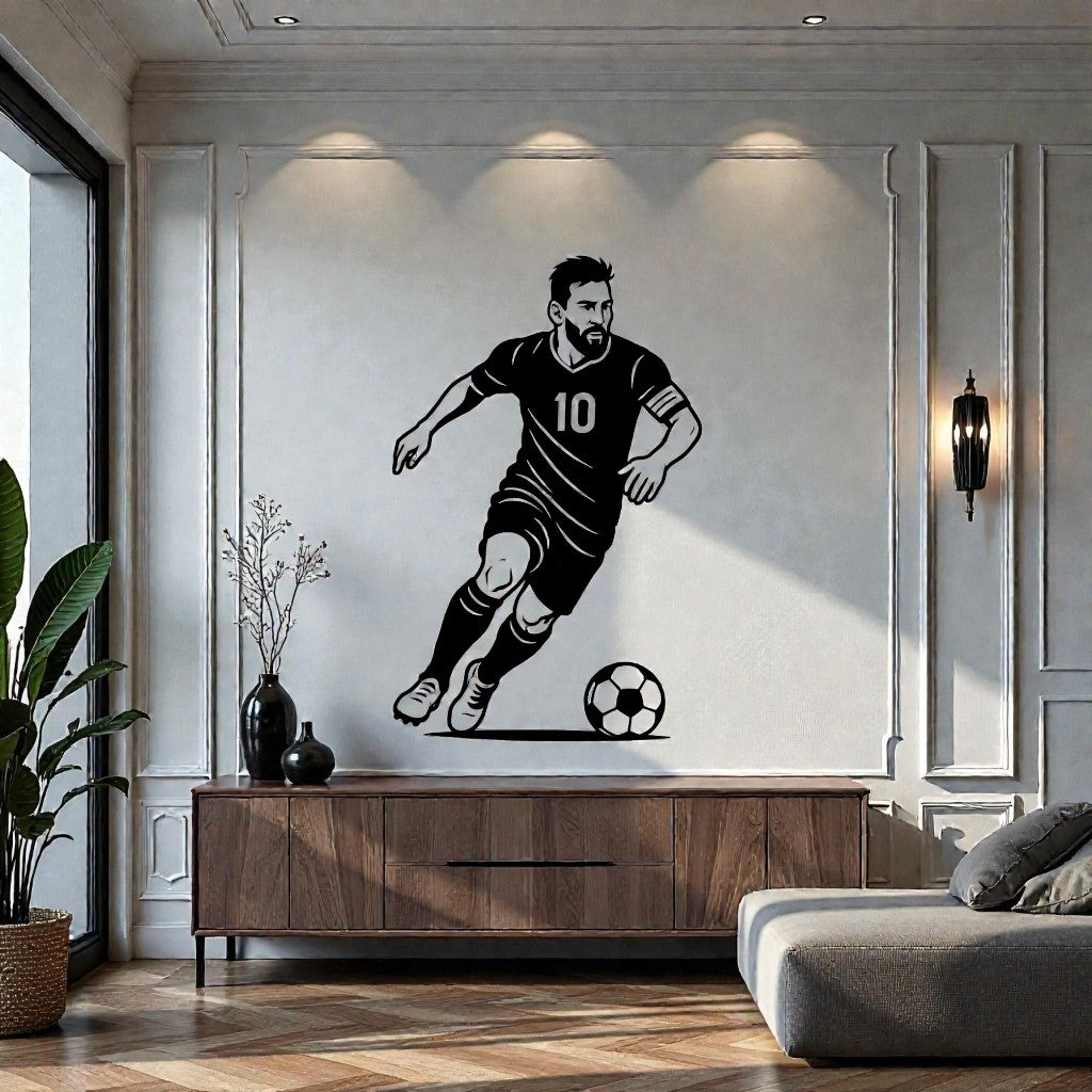 Arte murale in metallo nero con profilo leggenda calcistica argentina, taglio laser precisione Made in Italy