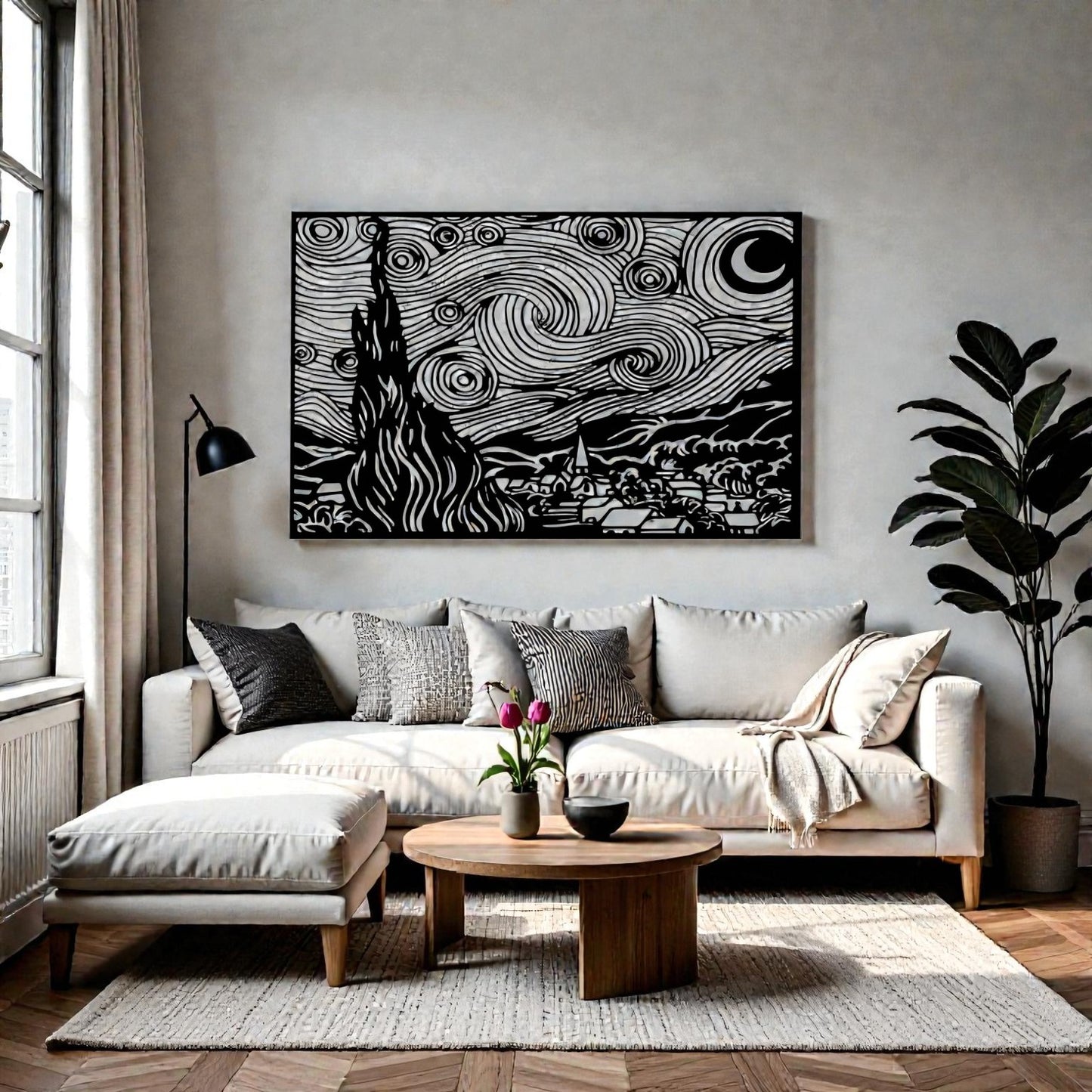 Pannello decorativo Notte Stellata in metallo da parete arte Van Gogh rivisitata moderna
