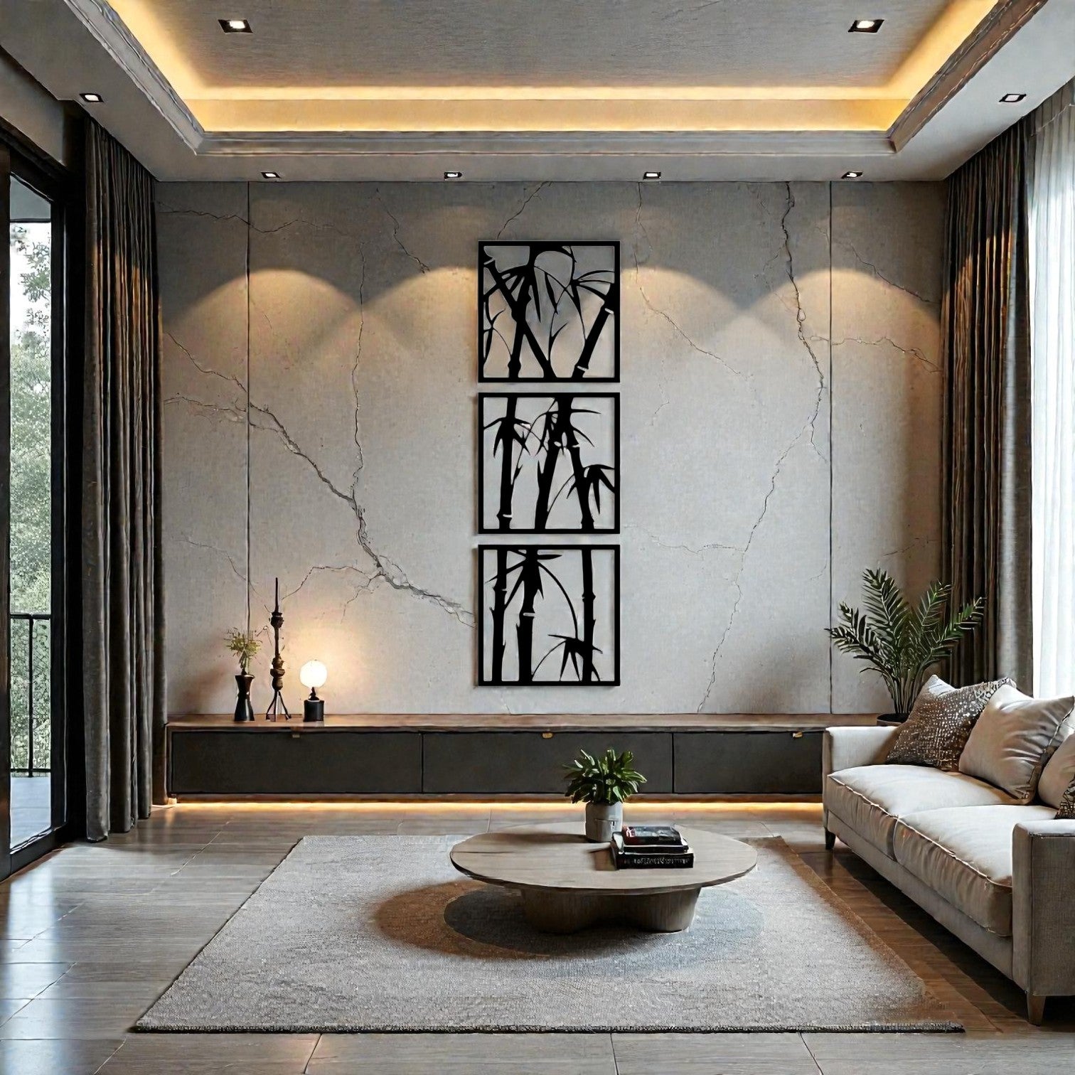 Quadro da parete a forma di bamboo in metallo personalizzabile e componibile per arredamento moderno