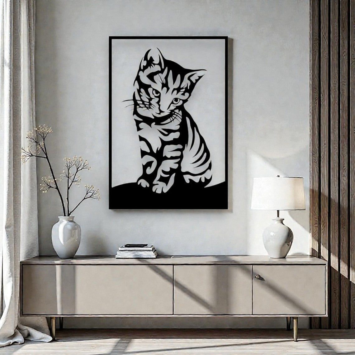Lastra in ferro a forma di gatto 100cm su parete, arte murale in metallo personalizzabile
