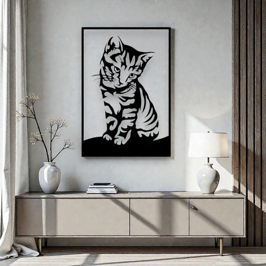 Lastra in ferro a forma di gatto 100cm su parete, arte murale in metallo personalizzabile
