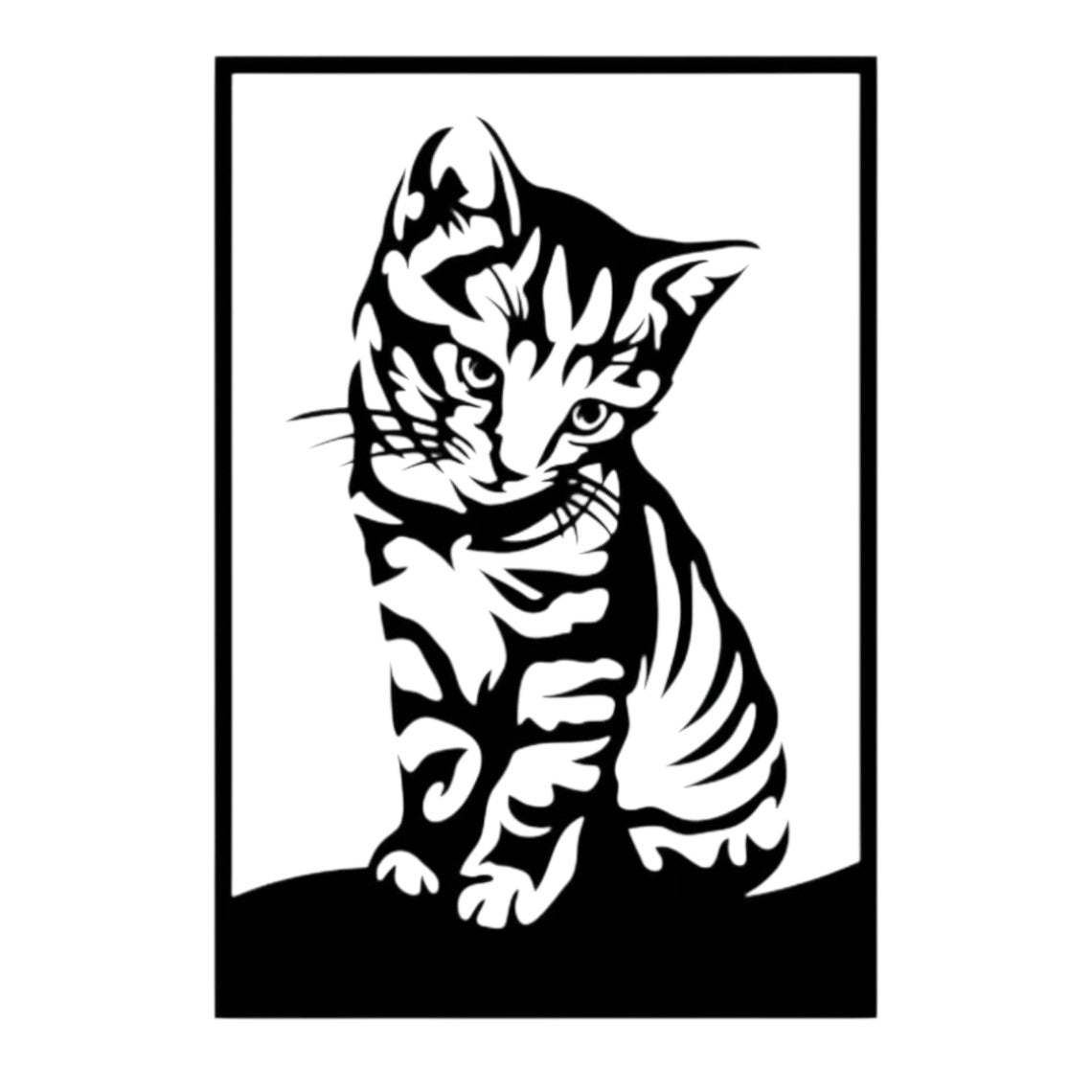 Lastra decorativa in ferro a forma di gatto su sfondo bianco, disponibile in 3 dimensioni e 2 finiture
