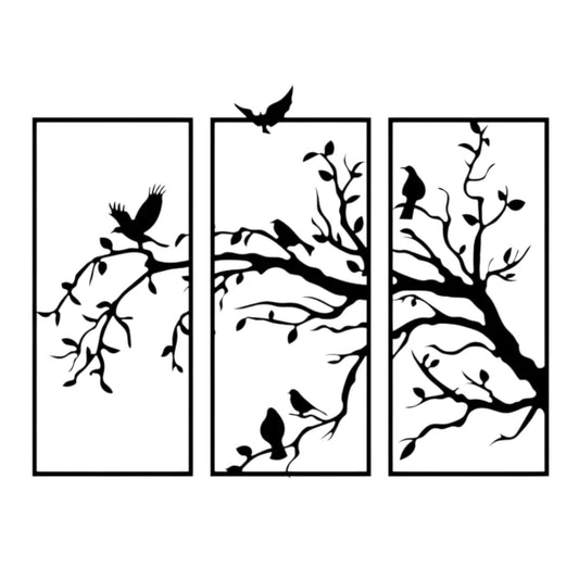 Arte da parete con motivo naturale rami e uccellini in metallo lavorato a mano, idea regalo, originale, personalizzabile