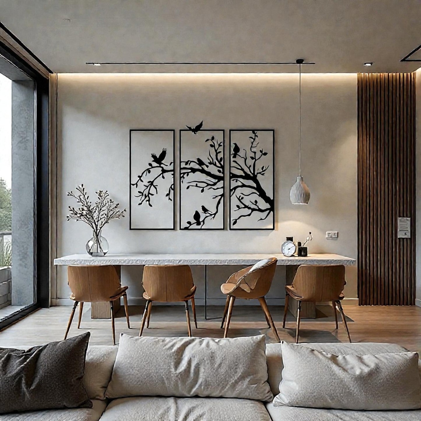 Decorazione murale rami e uccellini in metallo, per interni o esterni o cucina - design naturale Made in Italy