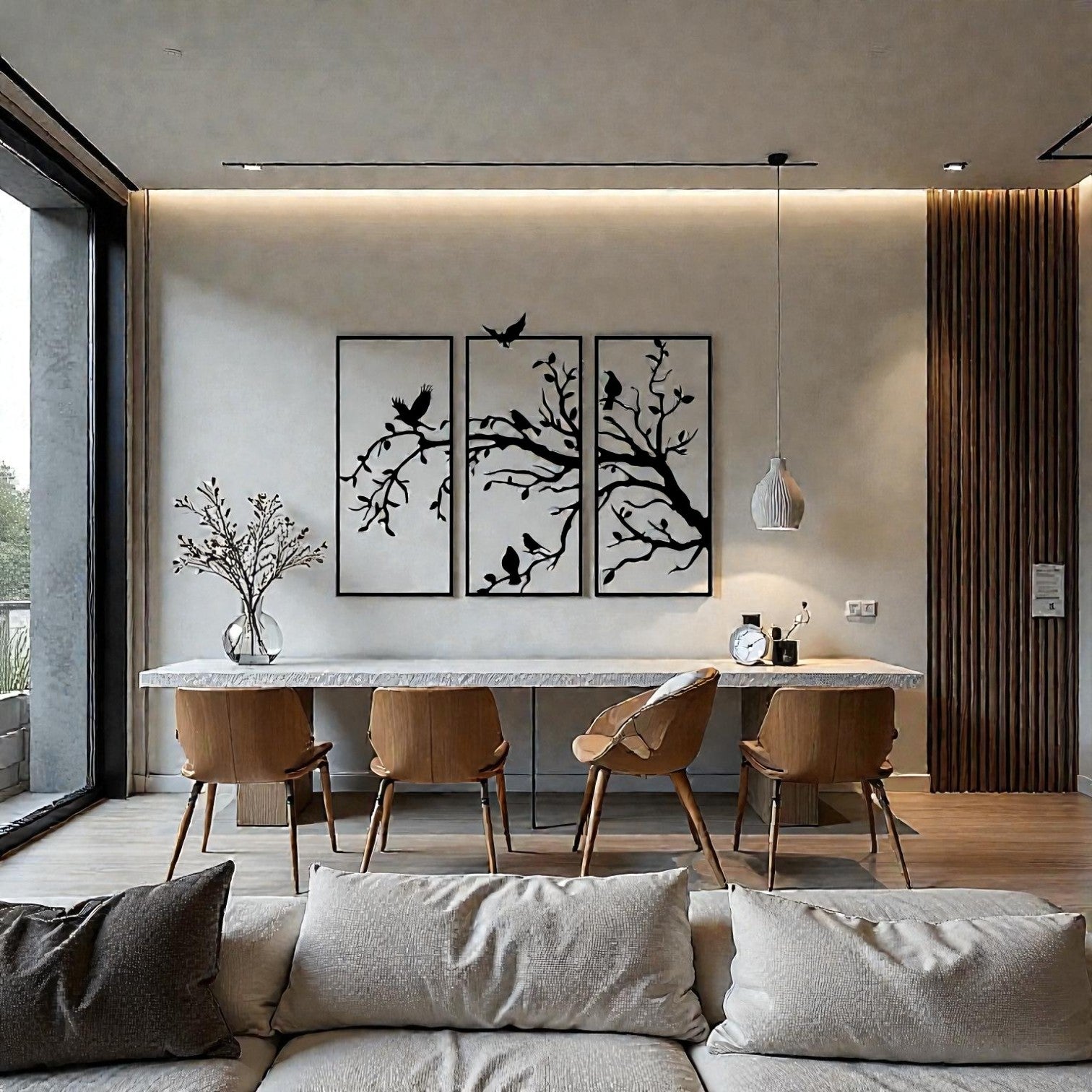 Decorazione murale rami e uccellini in metallo, per interni o esterni o cucina - design naturale Made in Italy